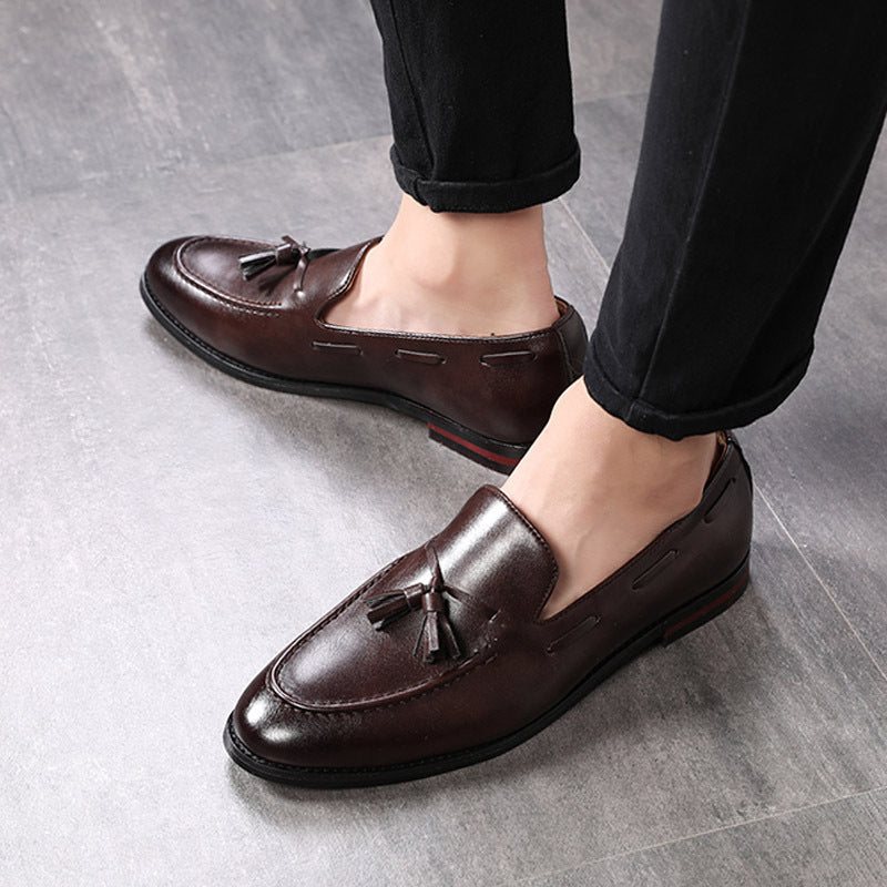 🐂Cuero🐂Zapatos sin cordones con borlas para hombre