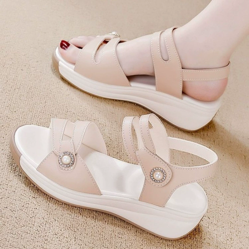 Sandalias antideslizantes de suela gruesa de cuero suave