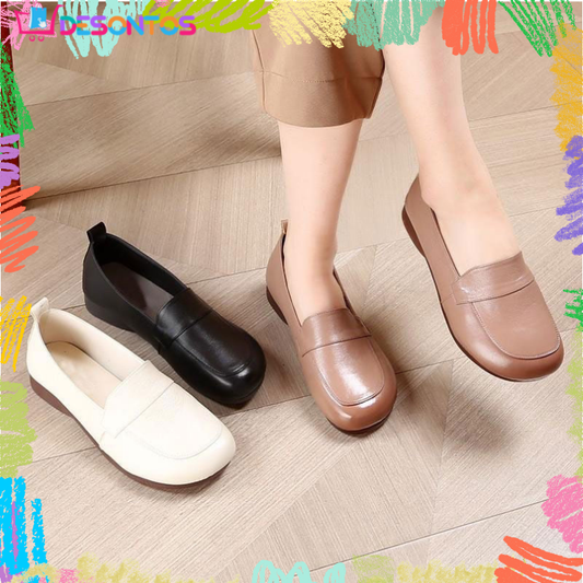 Zapatos de cuero retro de tacón bajo