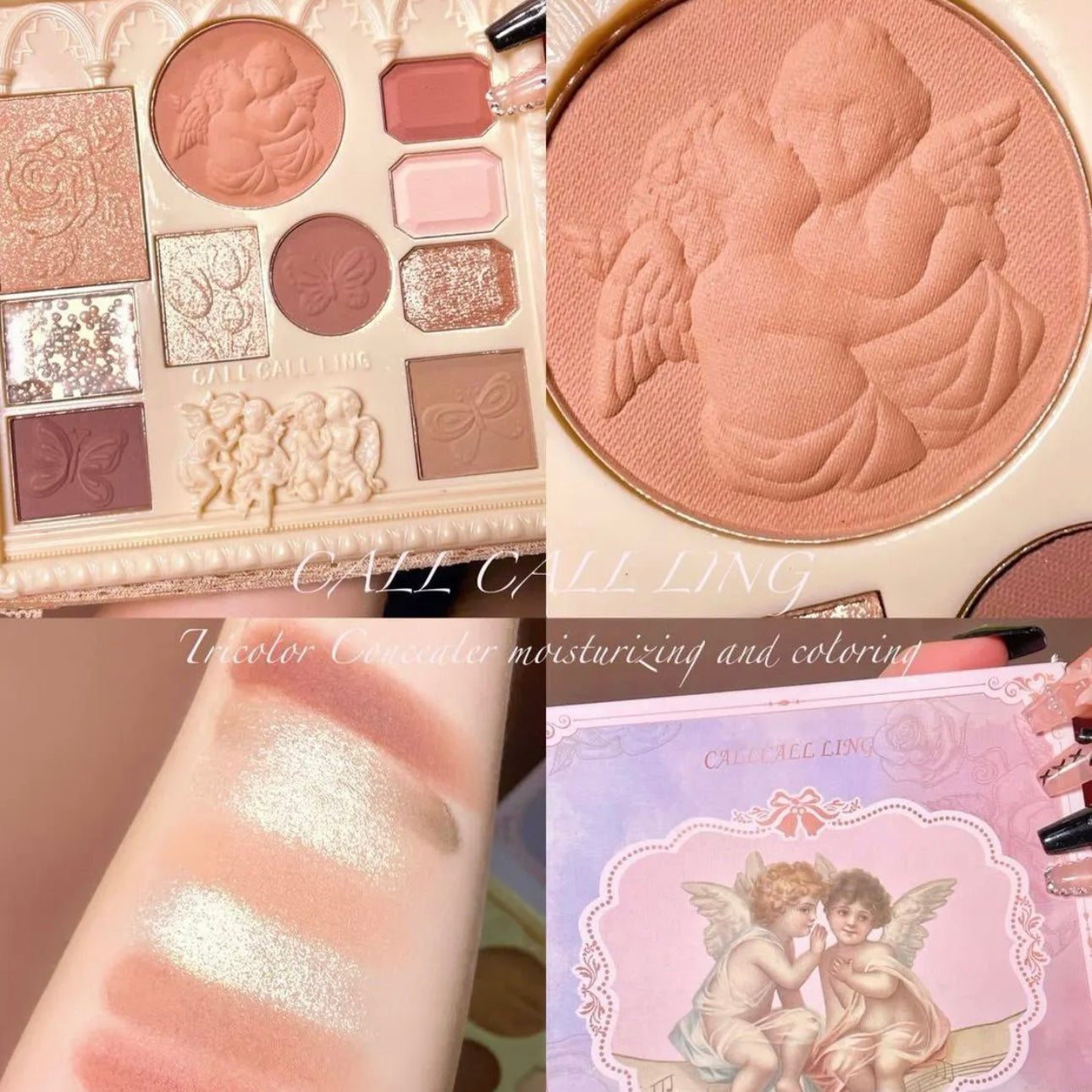 Paleta de sombras de ojos con ángel en relieve
