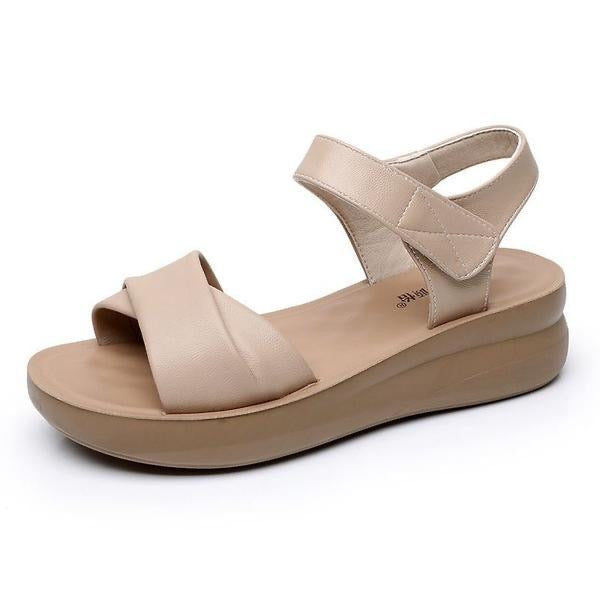 Sandalias de Piel Genuina para Mujer con Suela Gruesa y Cómoda