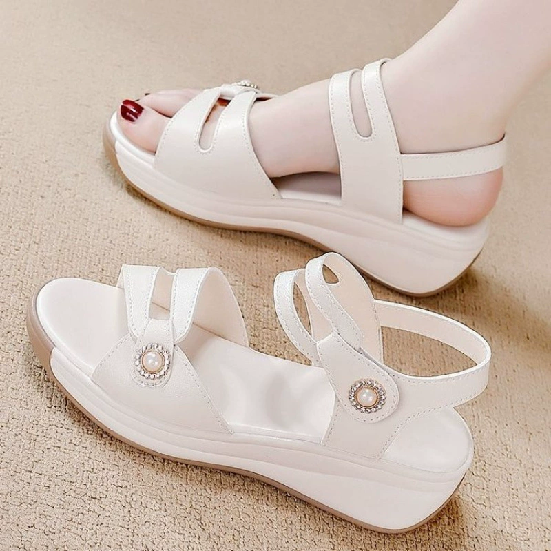Sandalias antideslizantes de suela gruesa de cuero suave