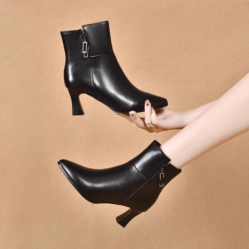 Botas de piel cálidas de tacón alto