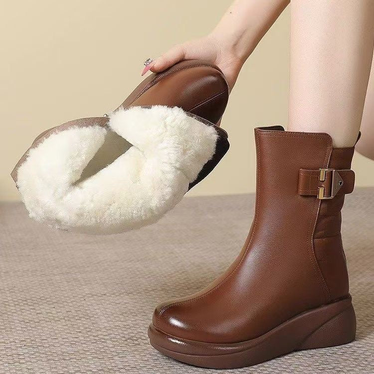 Desontos™ botines de lana de cuero genuino