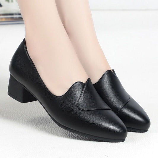 100% Zapatos de piel de tacón medio y suela blanda