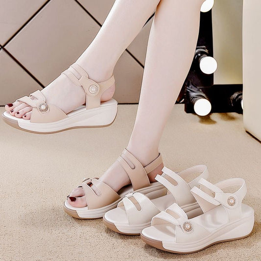 Sandalias antideslizantes de suela gruesa de cuero suave