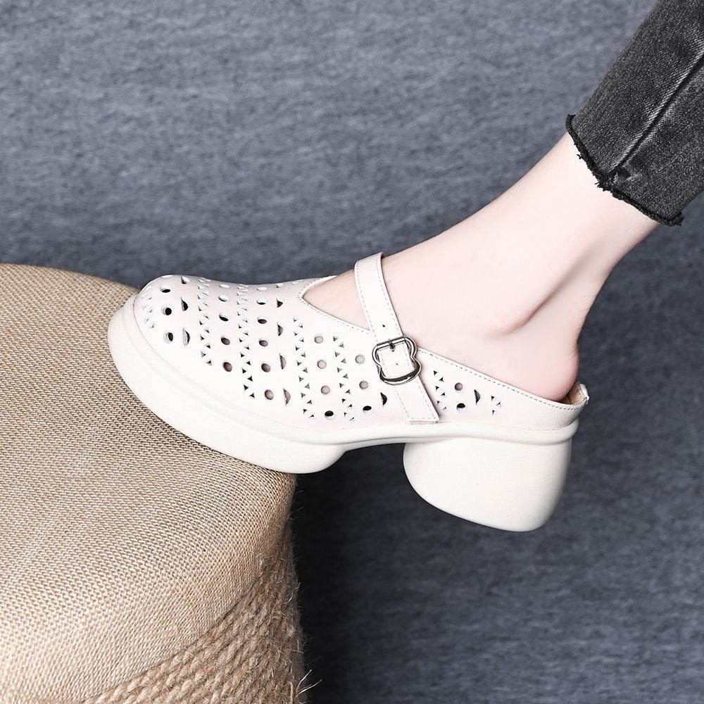 Zapatillas de suela gruesa de piel de vaca