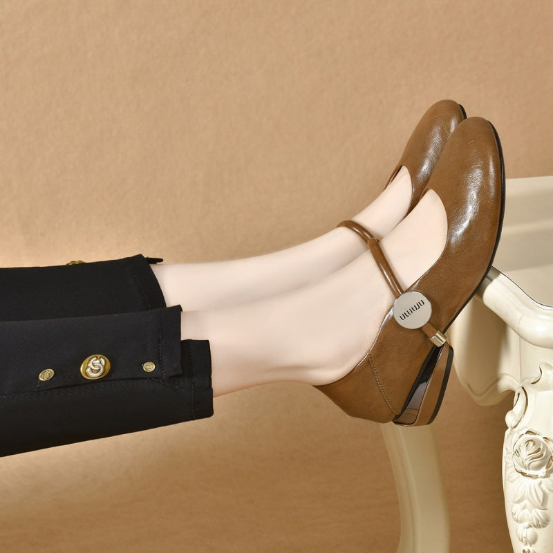 Zapatos de punta redonda en piel auténtica suave (100 %)