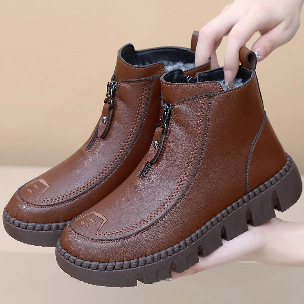 Botines de Mujer con Plataforma Gruesa y Forro Cálido