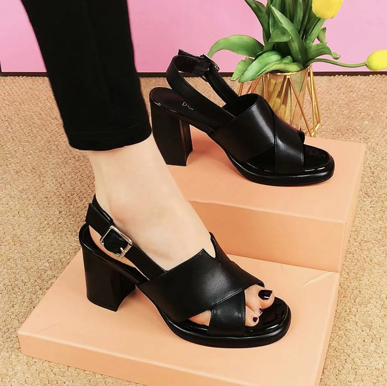Sandalias de tacón alto con boca de pez de nuevo estilo