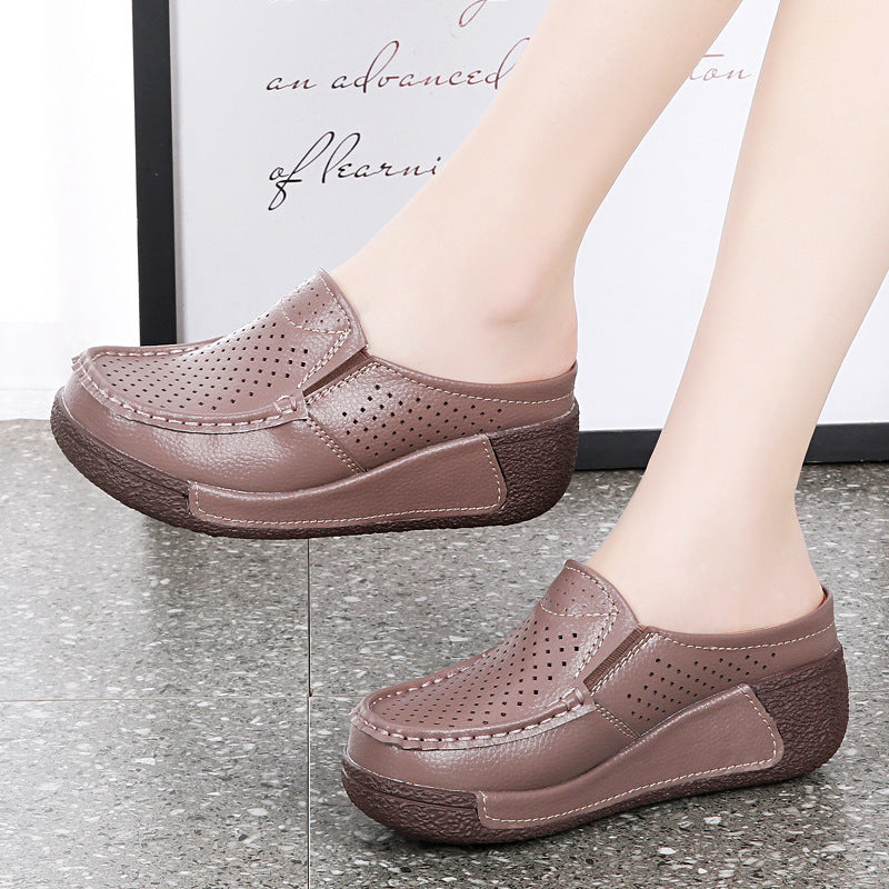 Zapatillas de cuero de suela gruesa Baotou