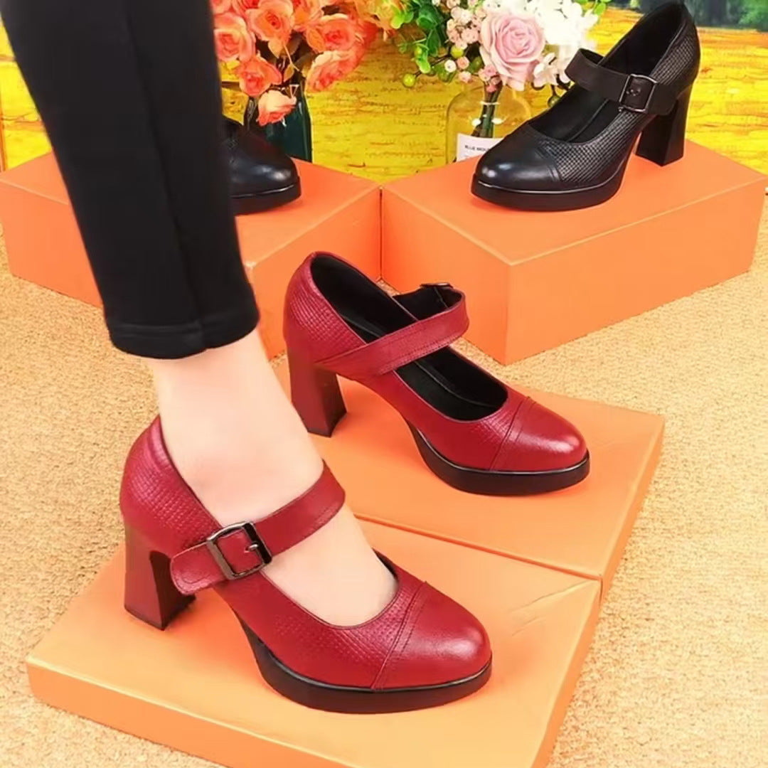 Tacones altos retro de suela gruesa