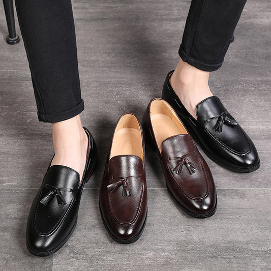🐂Cuero🐂Zapatos sin cordones con borlas para hombre