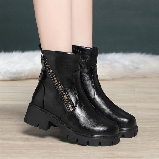 Botas de invierno de cuero auténtico con forro polar