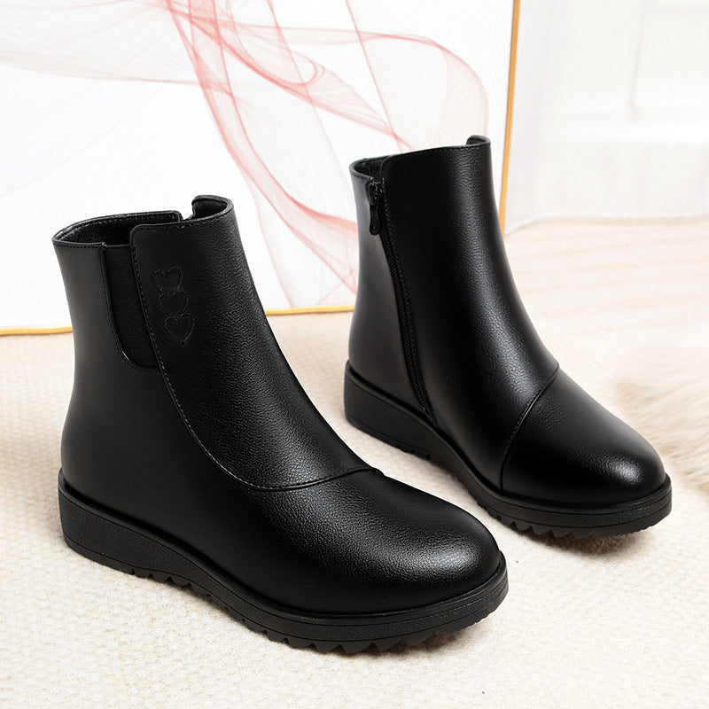 Zapatos de algodón y cuero suave (con forro polar)