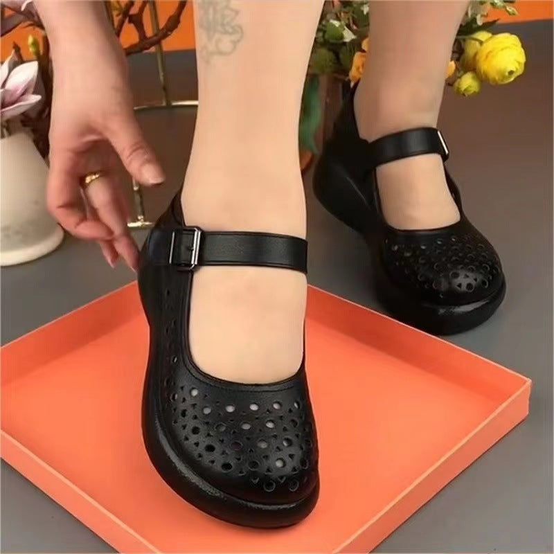 2026 nuevos zapatos de cuero con agujeros huecos (sandalias)