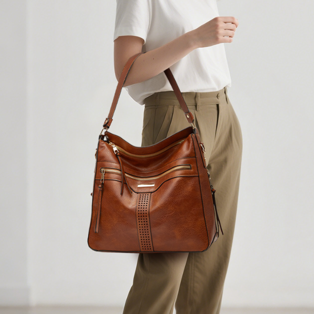 Bolso de mano retro de piel suave para mujer