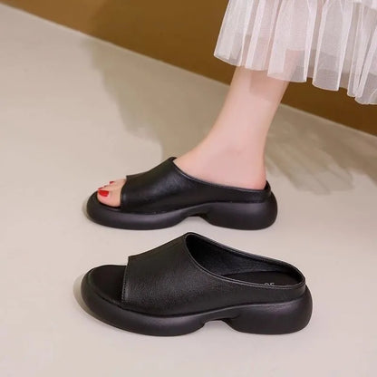 Sandalias tipo chanclas de suela suave de cuero genuino para mujer
