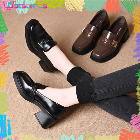 Zapatos retro de piel con tacón grueso y punta cuadrada