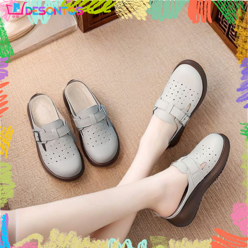 Zapatillas de cuero huecas de suela blanda