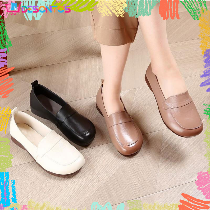 Zapatos de cuero retro de tacón bajo