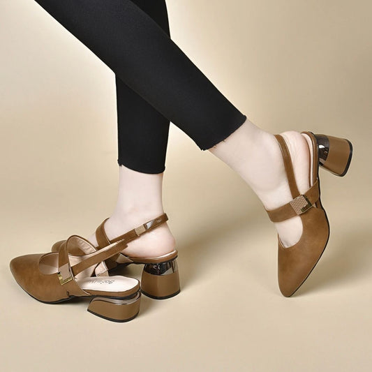 Sandalias de punta cerrada con tacón medio estilo primaveral
