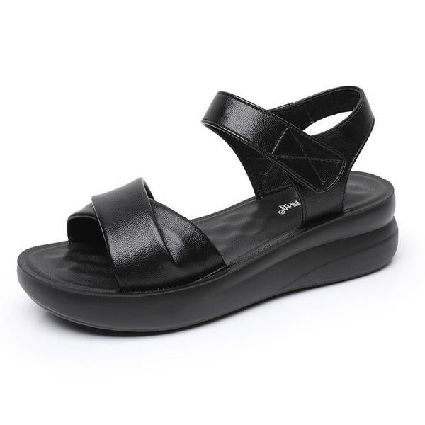 Sandalias de Piel Genuina para Mujer con Suela Gruesa y Cómoda