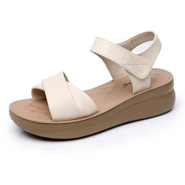 Sandalias de Piel Genuina para Mujer con Suela Gruesa y Cómoda
