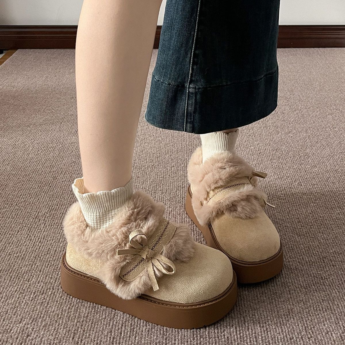 Botines de Plataforma con Peluche para Mujer