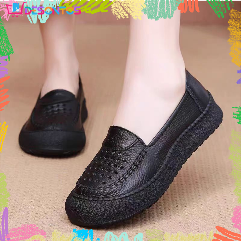 Zapatos de punta redonda 100% cuero genuino