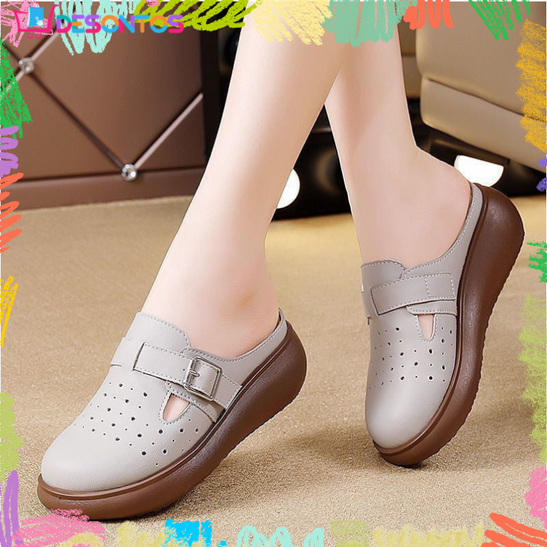 Zapatillas de cuero huecas de suela blanda