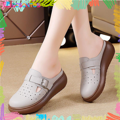 Zapatillas de cuero huecas de suela blanda