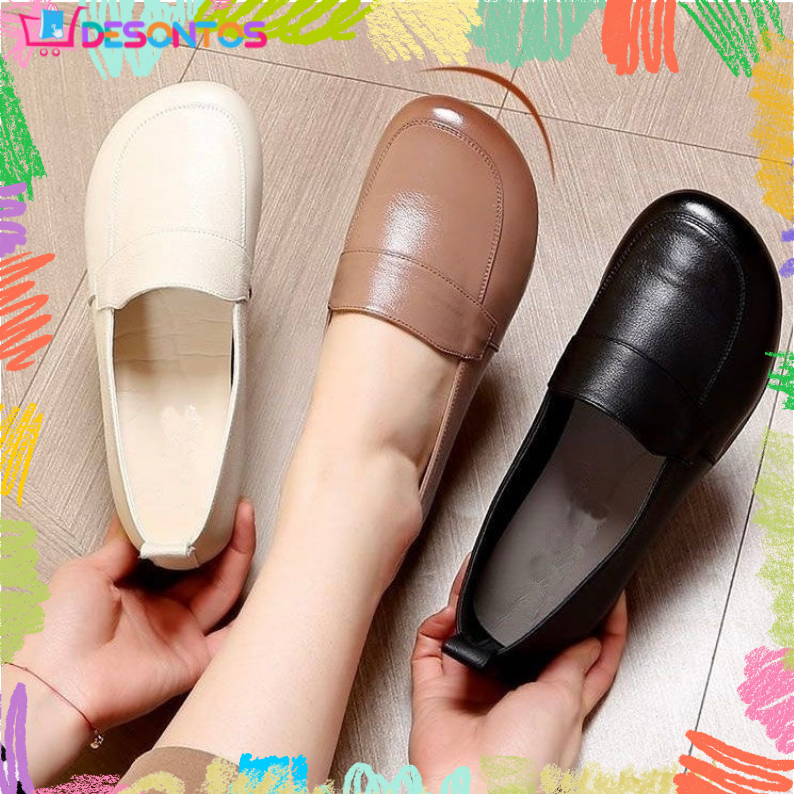 Zapatos de cuero retro de tacón bajo