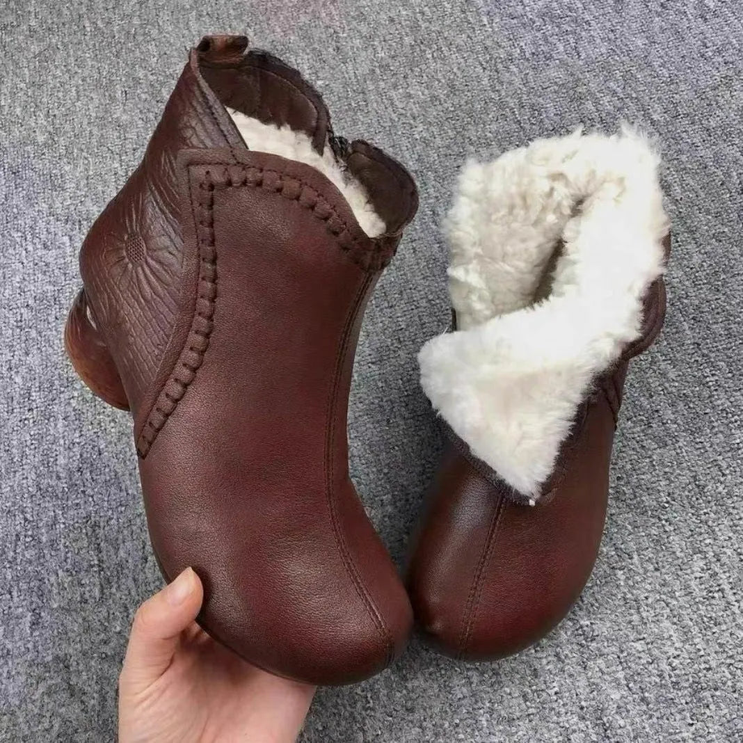 Botas cortas de piel auténtica de pura lana y suela suave