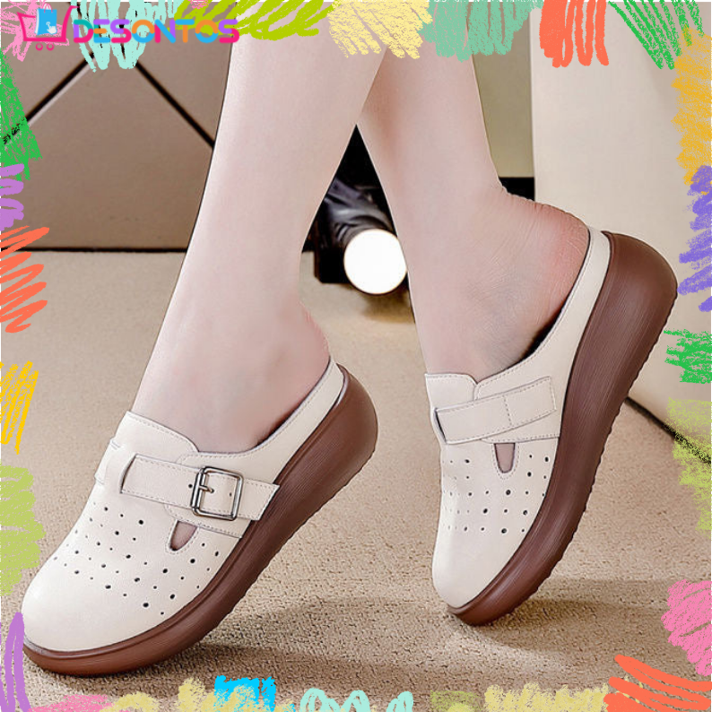 Zapatillas de cuero huecas de suela blanda