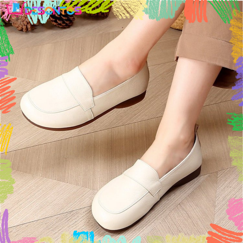 Zapatos de cuero retro de tacón bajo