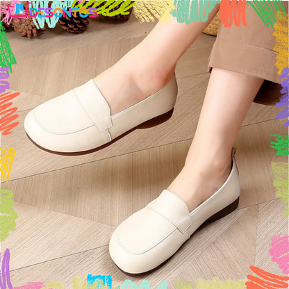 Zapatos de cuero retro de tacón bajo