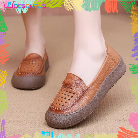 Zapatos de punta redonda 100% cuero genuino