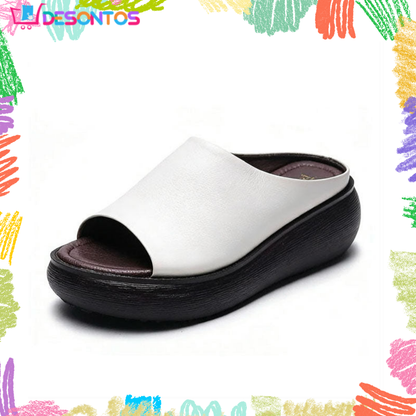 Sandalias de cuña retro de piel suave