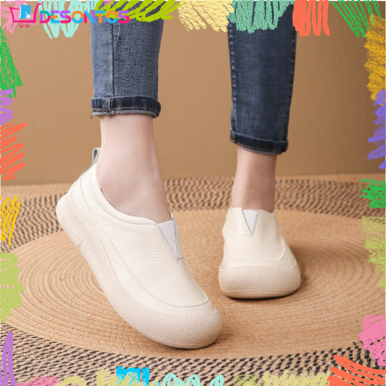 100% cuero genuino zapatos de plataforma con punta redonda