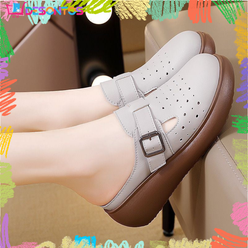 Zapatillas de cuero huecas de suela blanda
