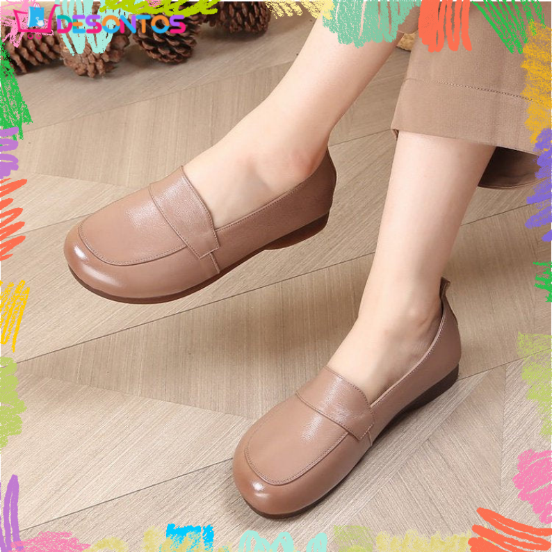 Zapatos de cuero retro de tacón bajo