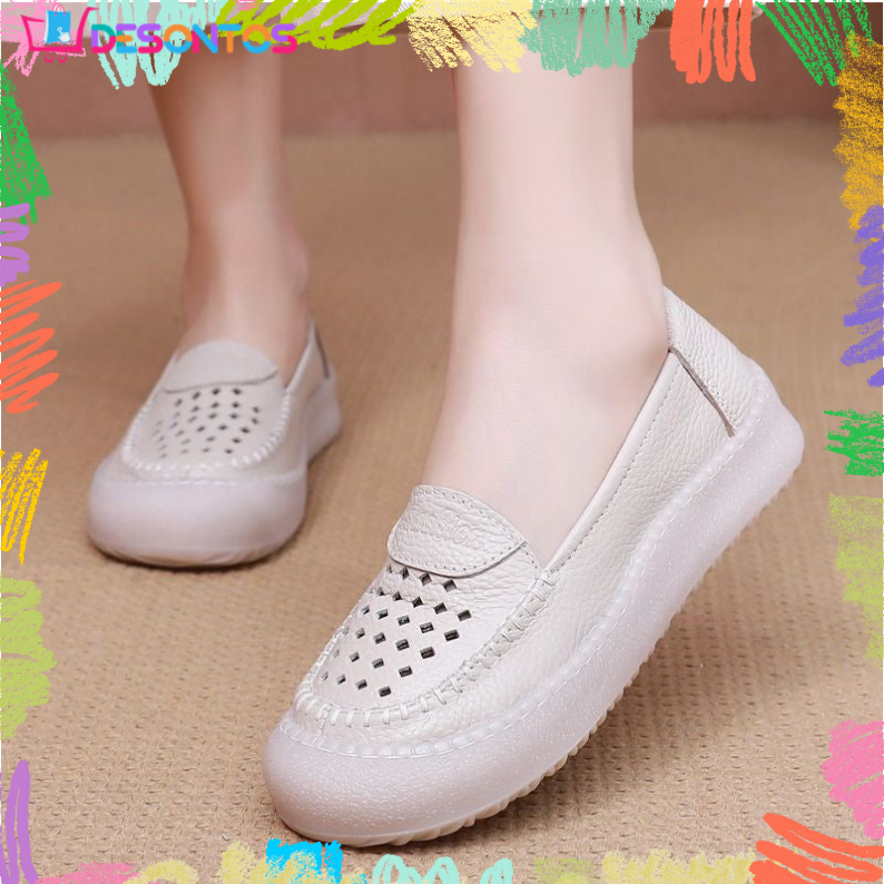Zapatos de punta redonda 100% cuero genuino
