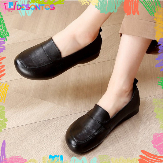 Zapatos de cuero retro de tacón bajo