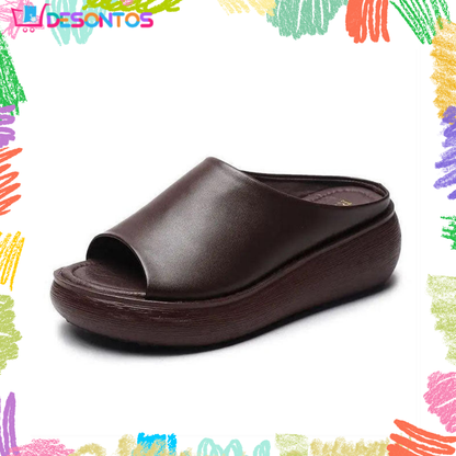 Sandalias de cuña retro de piel suave