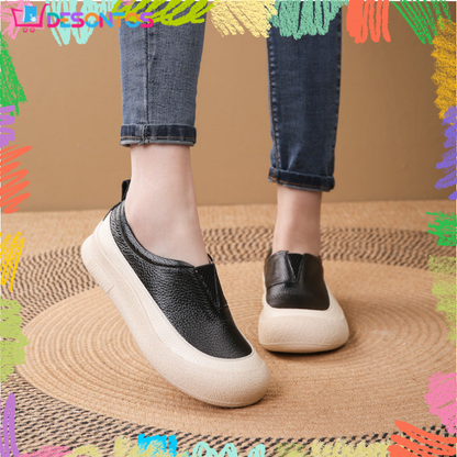 100% cuero genuino zapatos de plataforma con punta redonda