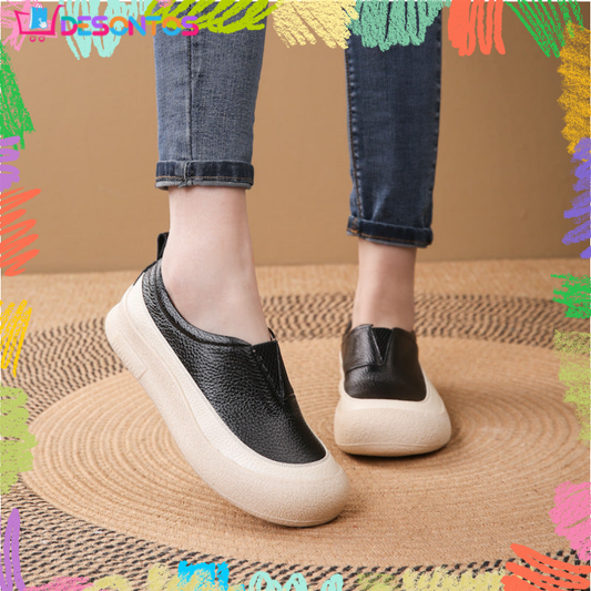 100% cuero genuino zapatos de plataforma con punta redonda