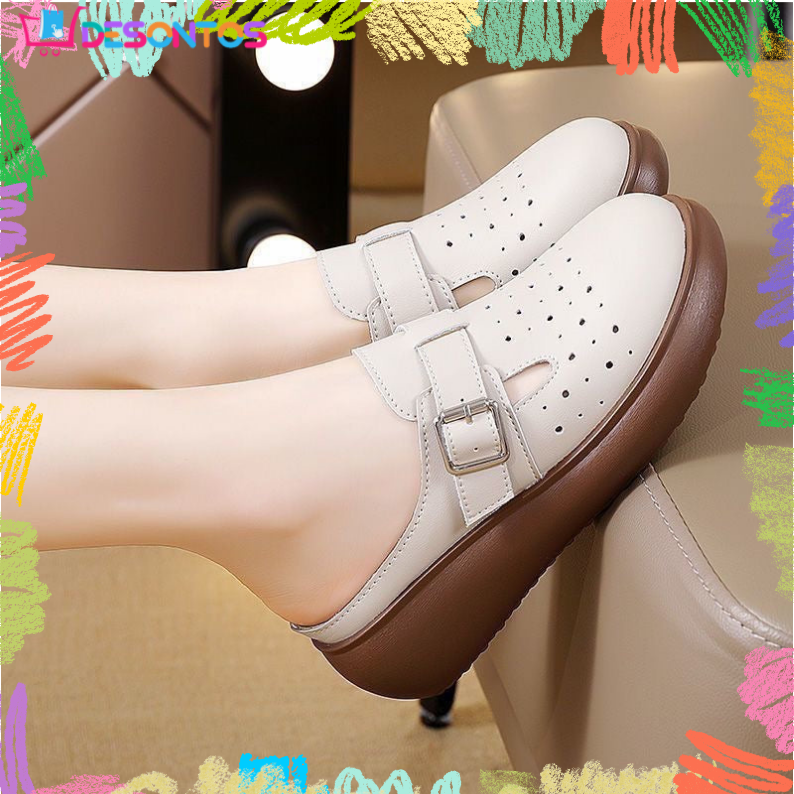 Zapatillas de cuero huecas de suela blanda