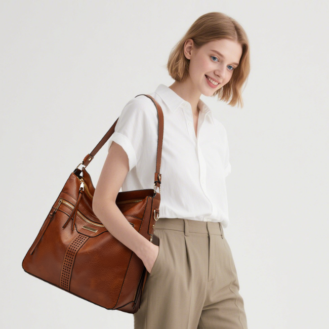 Bolso de mano retro de piel suave para mujer