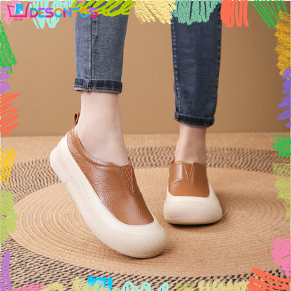 100% cuero genuino zapatos de plataforma con punta redonda